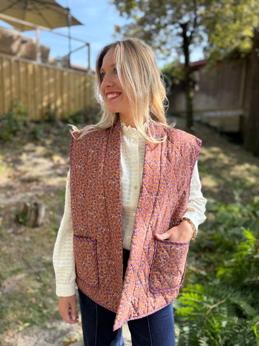 Gilet sans manches Simone – Imprimé fleuri orange