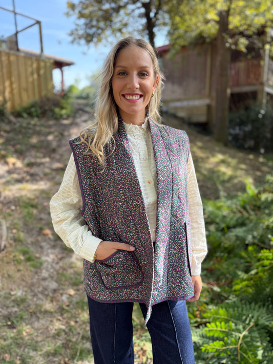 Gilet sans manches Simone - imprimé fleuri violet et vert